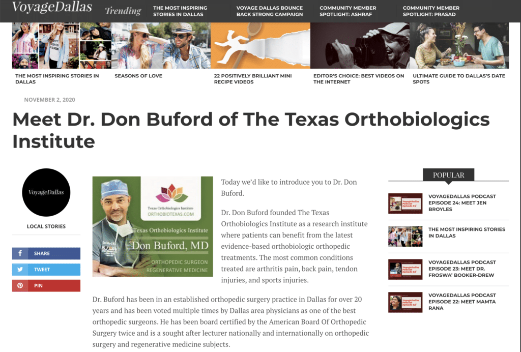 Recent Feature Article in Voyage Dallas online newspaper!